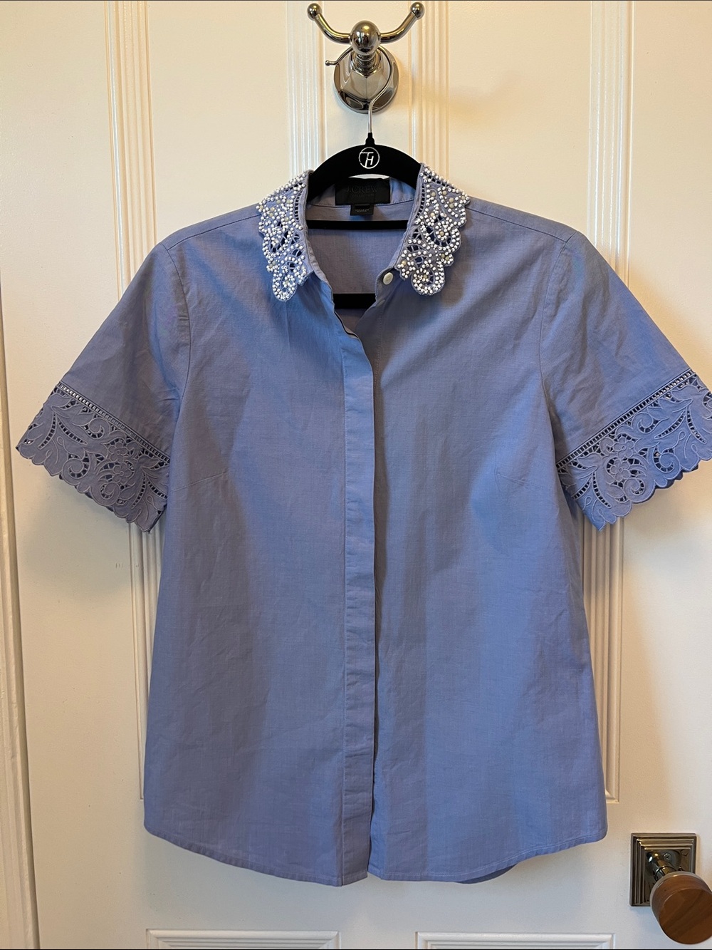 J. Crew Light Blue Button-Up Shirt with Beaded Collar